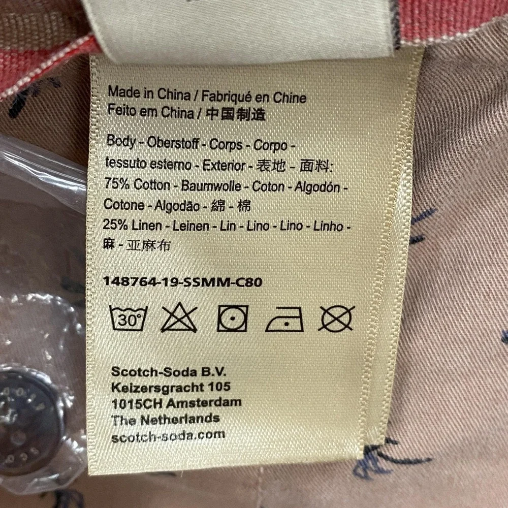 Scotch & Soda Warren Pants Mens 34x30 Beige Linen Blend Elastic Waist Chino